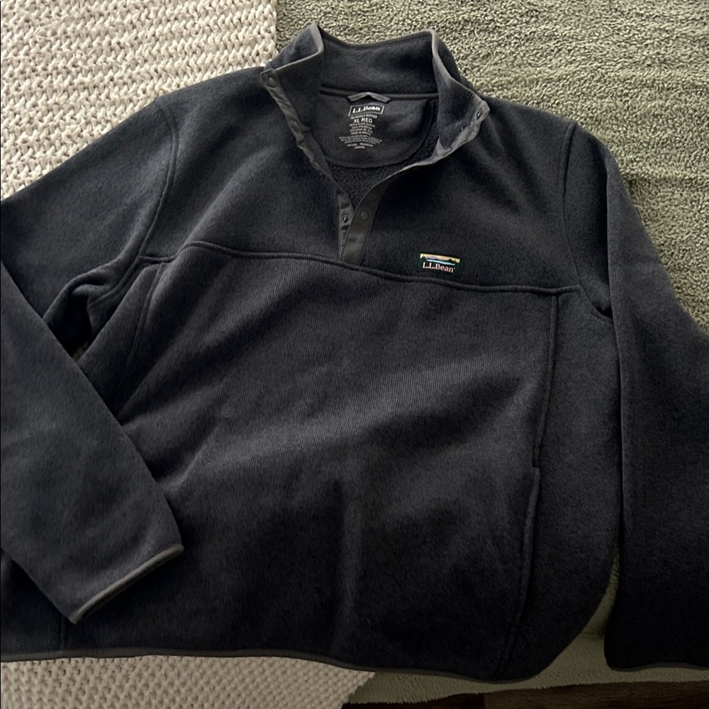 L.L. Bean Black Fleece Snap-Neck Pullover